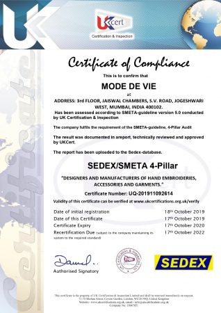 Mode de viE® - SEDEX UK certified designers and manufacturers of hand embroideries, accessories and garments